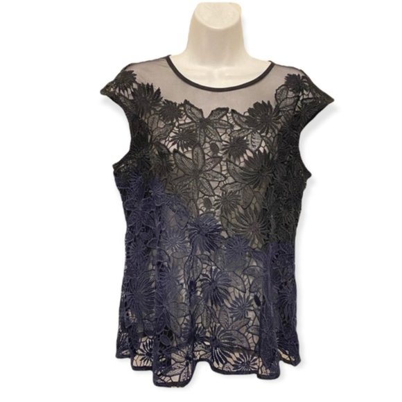 Anthropologie Deletta Garden Guise lace Floral Asymmetrical Blouse Medium - Picture 2 of 12
